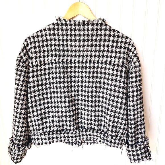 C. Established 1946 Womans Jacket Houndstooth Pattern Fringe Trim Size M Blk/Wht - Picture 7 of 11